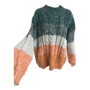 altar’d‎ state green orange ombre chunky knit mock neck sweater size medium new